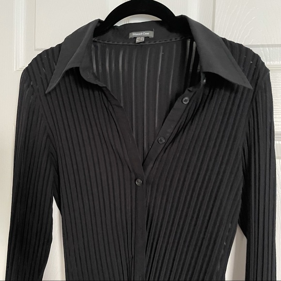 Ribbed Y2K Black Button Up - Picture 1 of 11